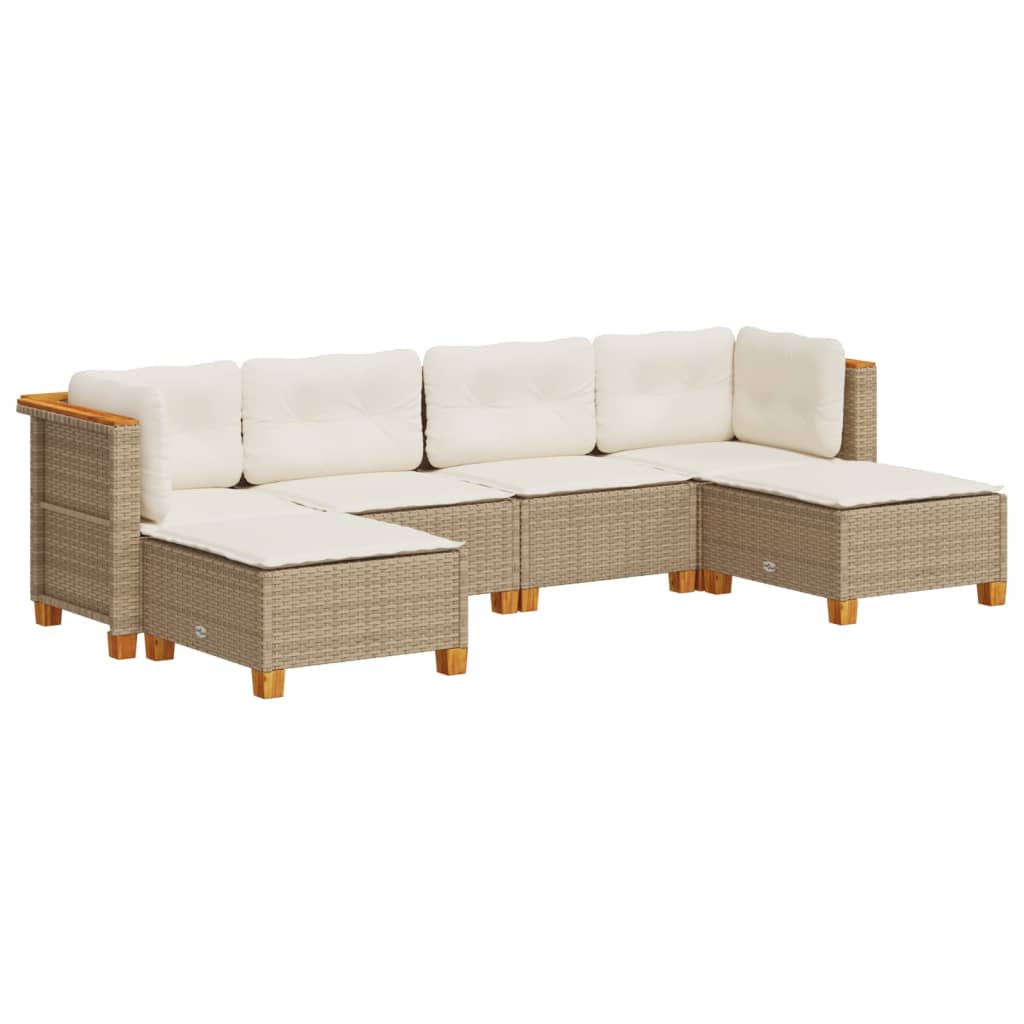 Set Divano da Giardino 6 pz con Cuscini Beige in Polyrattan - homemem39