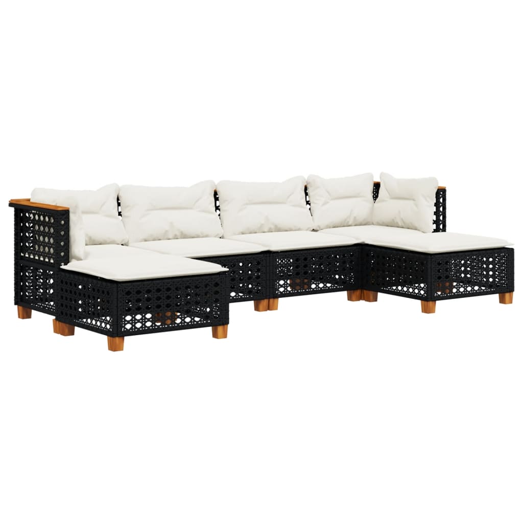 Set Divano da Giardino 6 pz con Cuscini Nero in Polyrattan - homemem39