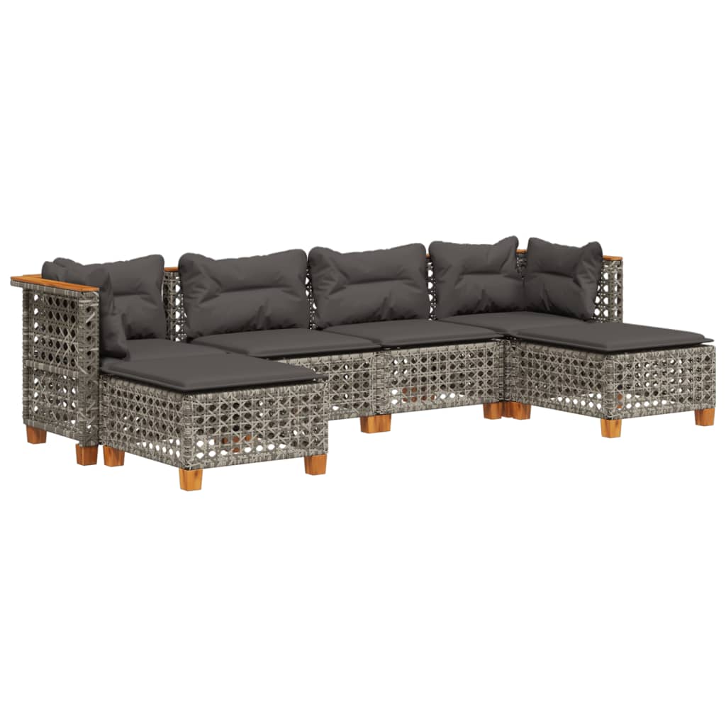 Set Divano da Giardino 6 pz con Cuscini Grigio in Polyrattan - homemem39