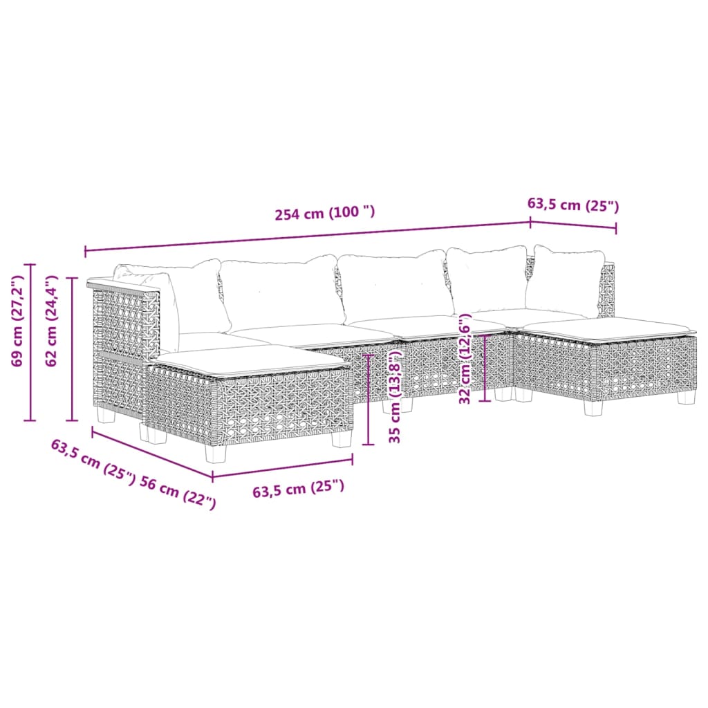 Set Divano da Giardino 6 pz con Cuscini Grigio in Polyrattan | homemem39