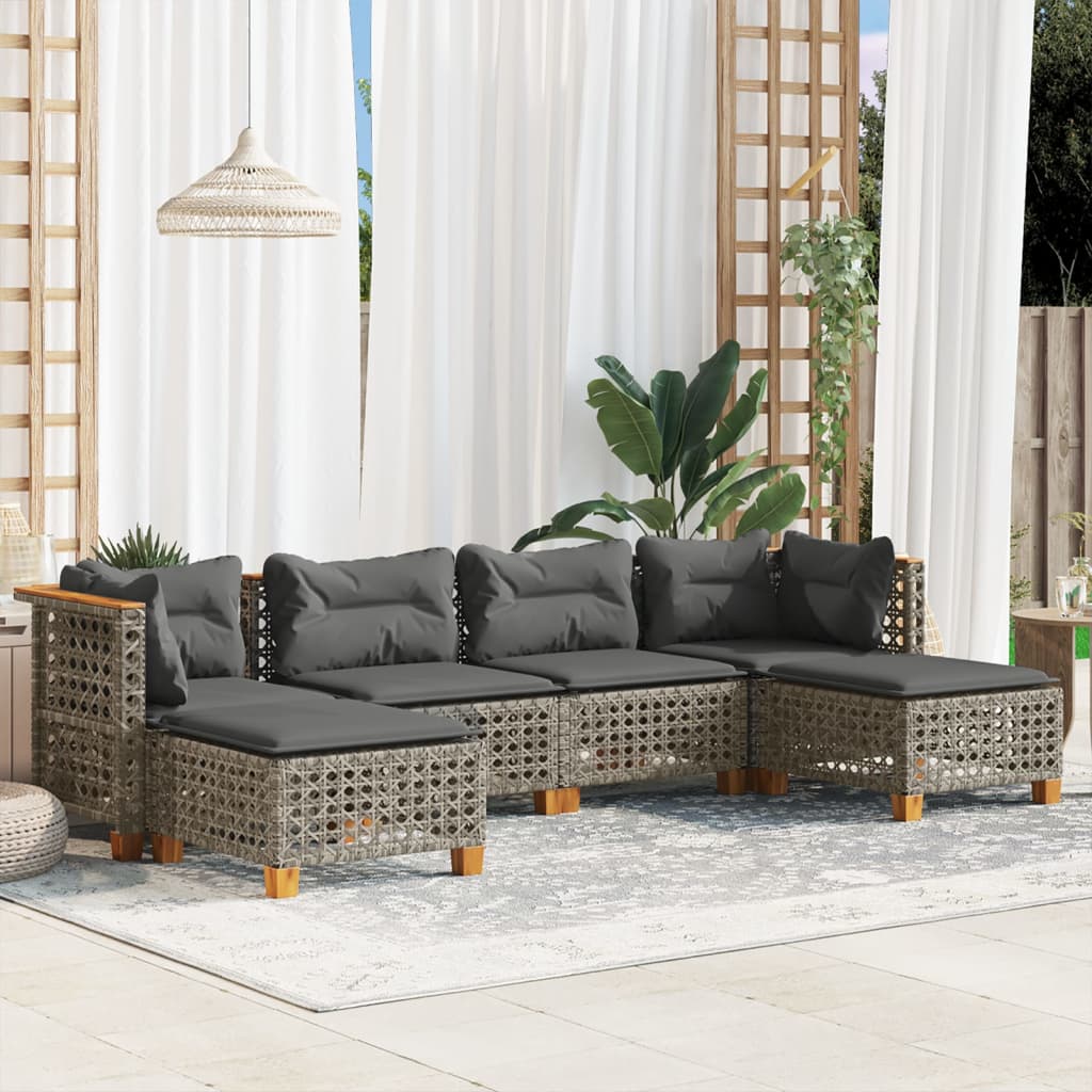 Set Divano da Giardino 6 pz con Cuscini Grigio in Polyrattan - homemem39