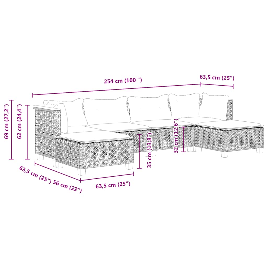 Set Divano da Giardino 6 pz con Cuscini Beige in Polyrattan | homemem39