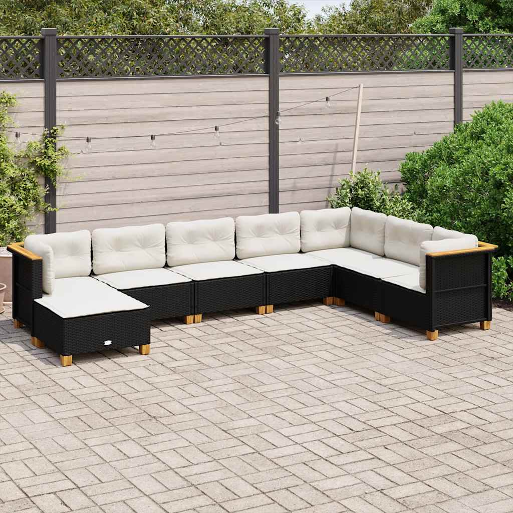 Set Divani da Giardino con Cuscini 8 pz Nero in Polyrattan | homemem39
