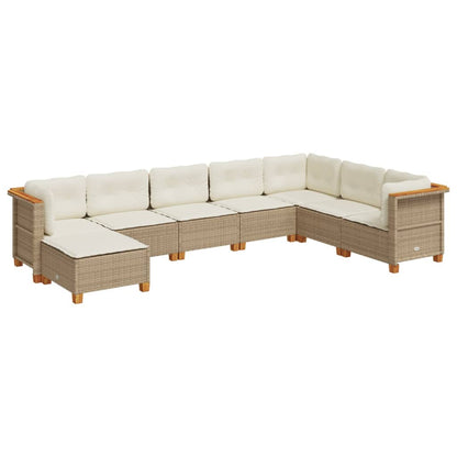 Set Divano da Giardino 8 pz con Cuscini Beige in Polyrattan - homemem39