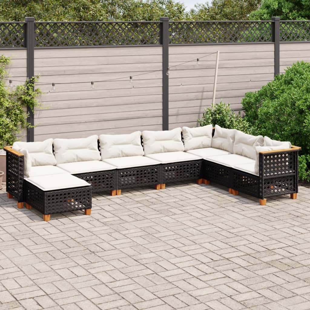 Set Divani da Giardino con Cuscini 8 pz Nero in Polyrattan - homemem39