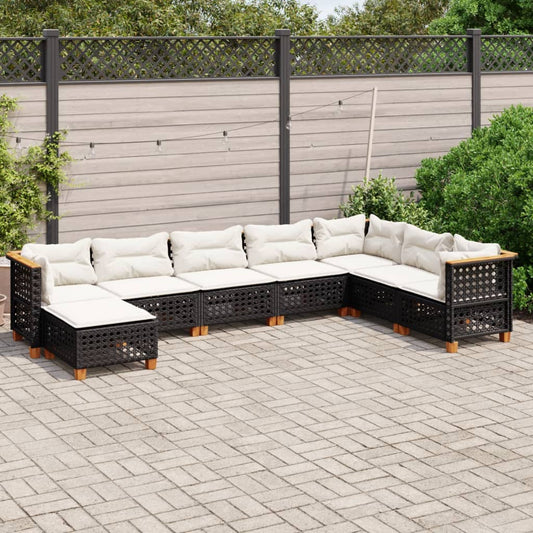 Set Divani da Giardino con Cuscini 8 pz Nero in Polyrattan - homemem39