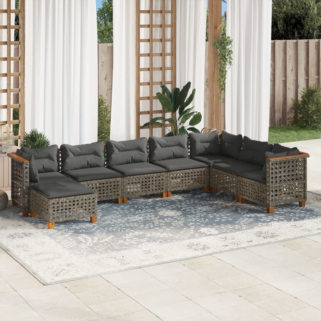 Set Divano da Giardino 8 pz con Cuscini Grigio in Polyrattan - homemem39