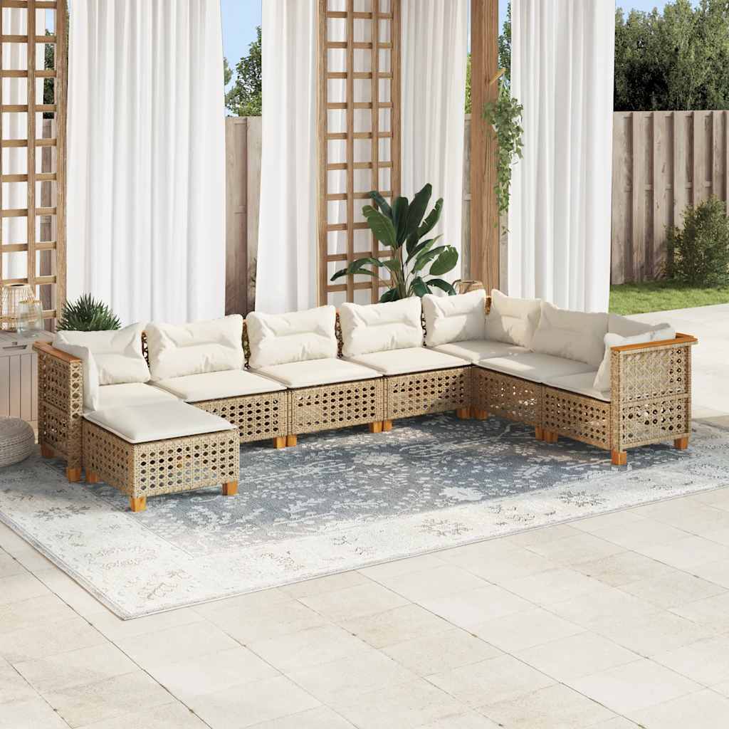 Set Divano da Giardino 8 pz con Cuscini Beige in Polyrattan | homemem39