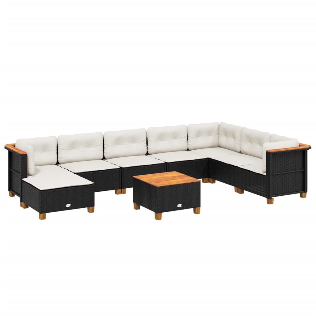 Set Divani da Giardino 9 pz con Cuscini Nero in Polyrattan - homemem39