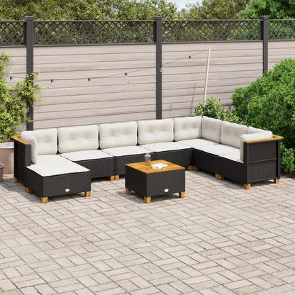 Set Divani da Giardino 9 pz con Cuscini Nero in Polyrattan - homemem39