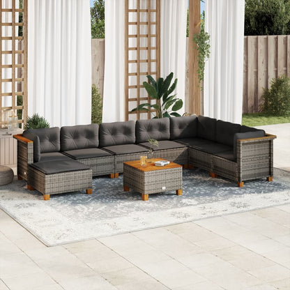 Set Divano da Giardino 9 pz con Cuscini Grigio in Polyrattan - homemem39