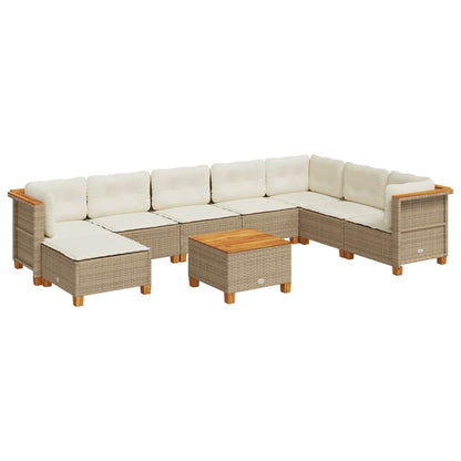 Set Divano da Giardino 9 pz con Cuscini Beige in Polyrattan - homemem39