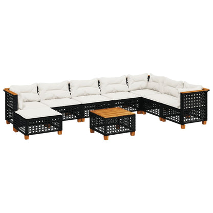 Set Divani da Giardino 9 pz con Cuscini Nero in Polyrattan - homemem39
