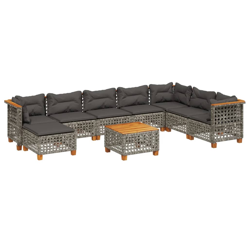 Set Divano da Giardino 9 pz con Cuscini Grigio in Polyrattan - homemem39