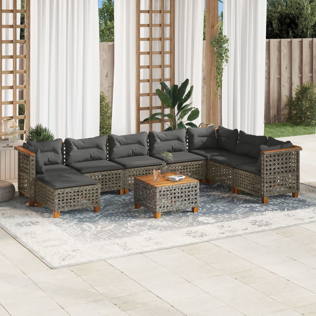 Set Divano da Giardino 9 pz con Cuscini Grigio in Polyrattan - homemem39