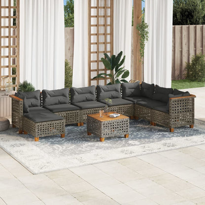 Set Divano da Giardino 9 pz con Cuscini Grigio in Polyrattan - homemem39