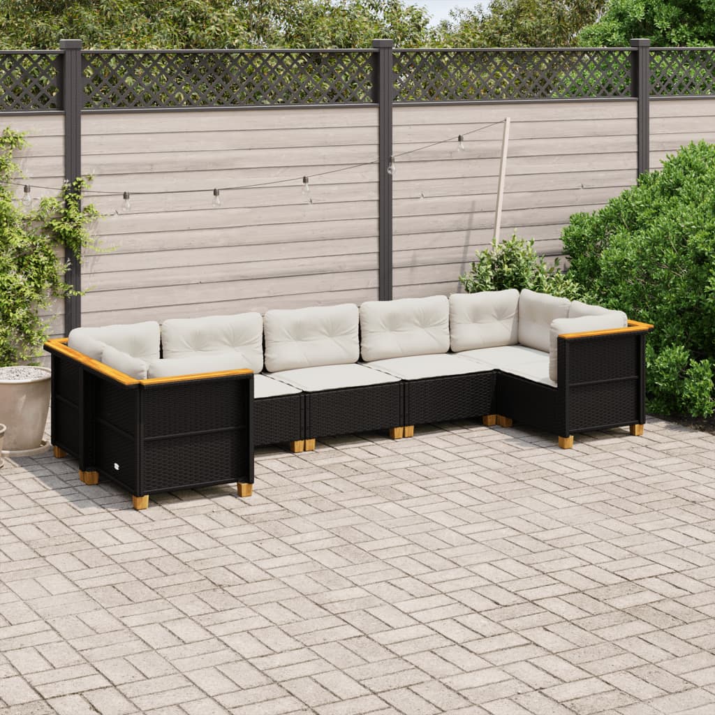 Set Divani da Giardino con Cuscini 7pz Nero Polyrattan | homemem39