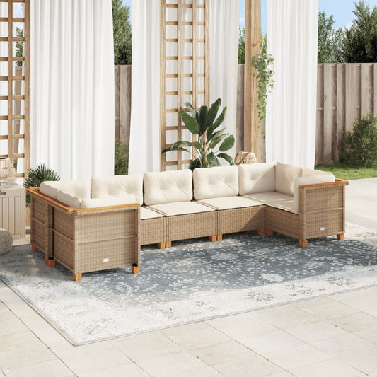 Set Divani da Giardino 7 pz con Cuscini Beige in Polyrattan - homemem39