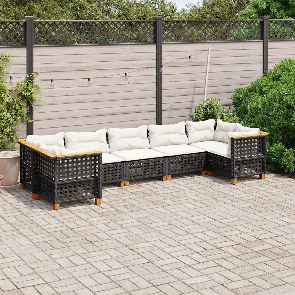 Set Divani da Giardino con Cuscini 7pz Nero Polyrattan | homemem39
