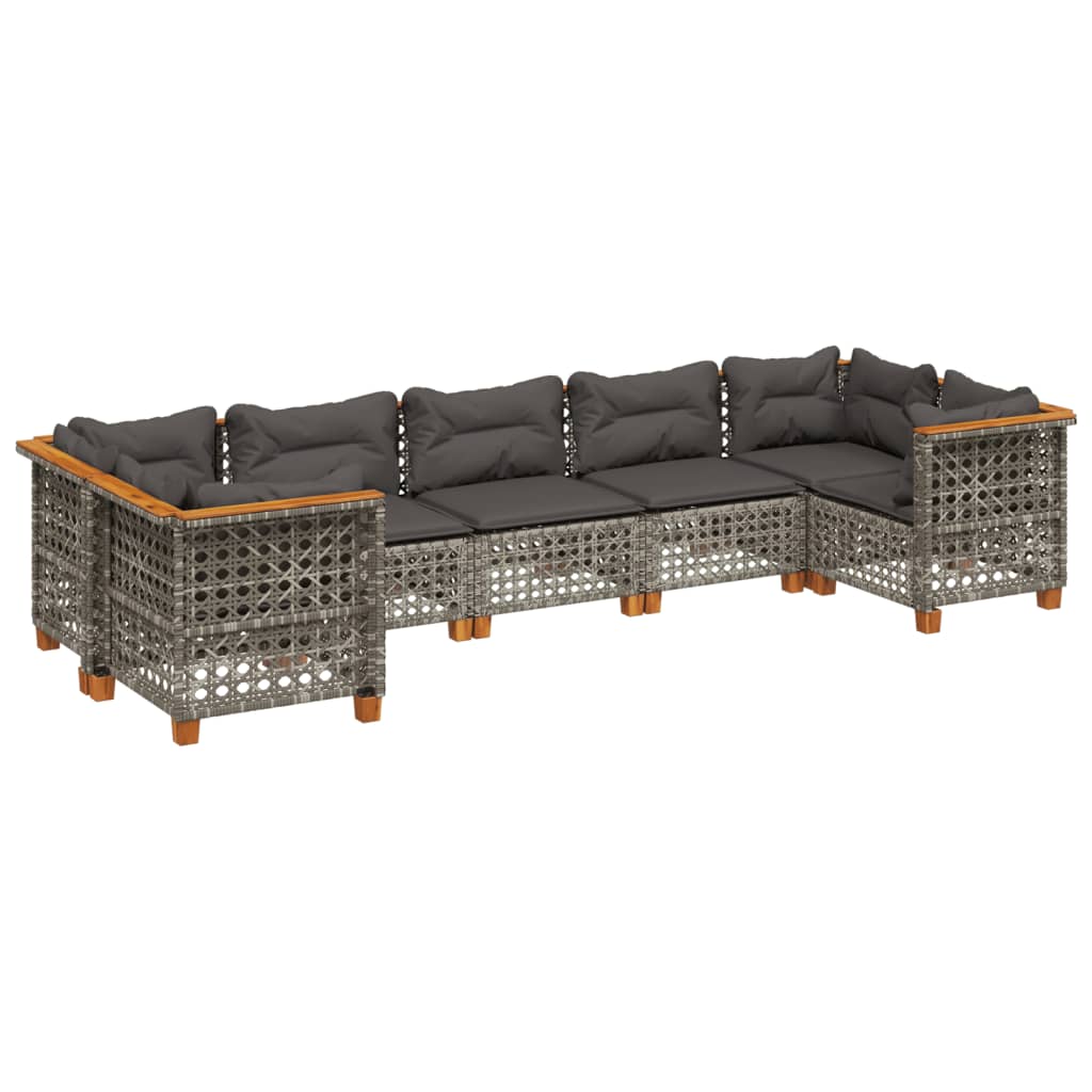 Set Divani da Giardino 7 pz con Cuscini Grigio in Polyrattan | homemem39