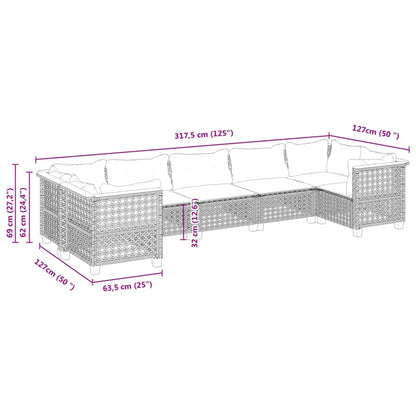 Set Divani da Giardino 7 pz con Cuscini Grigio in Polyrattan | homemem39
