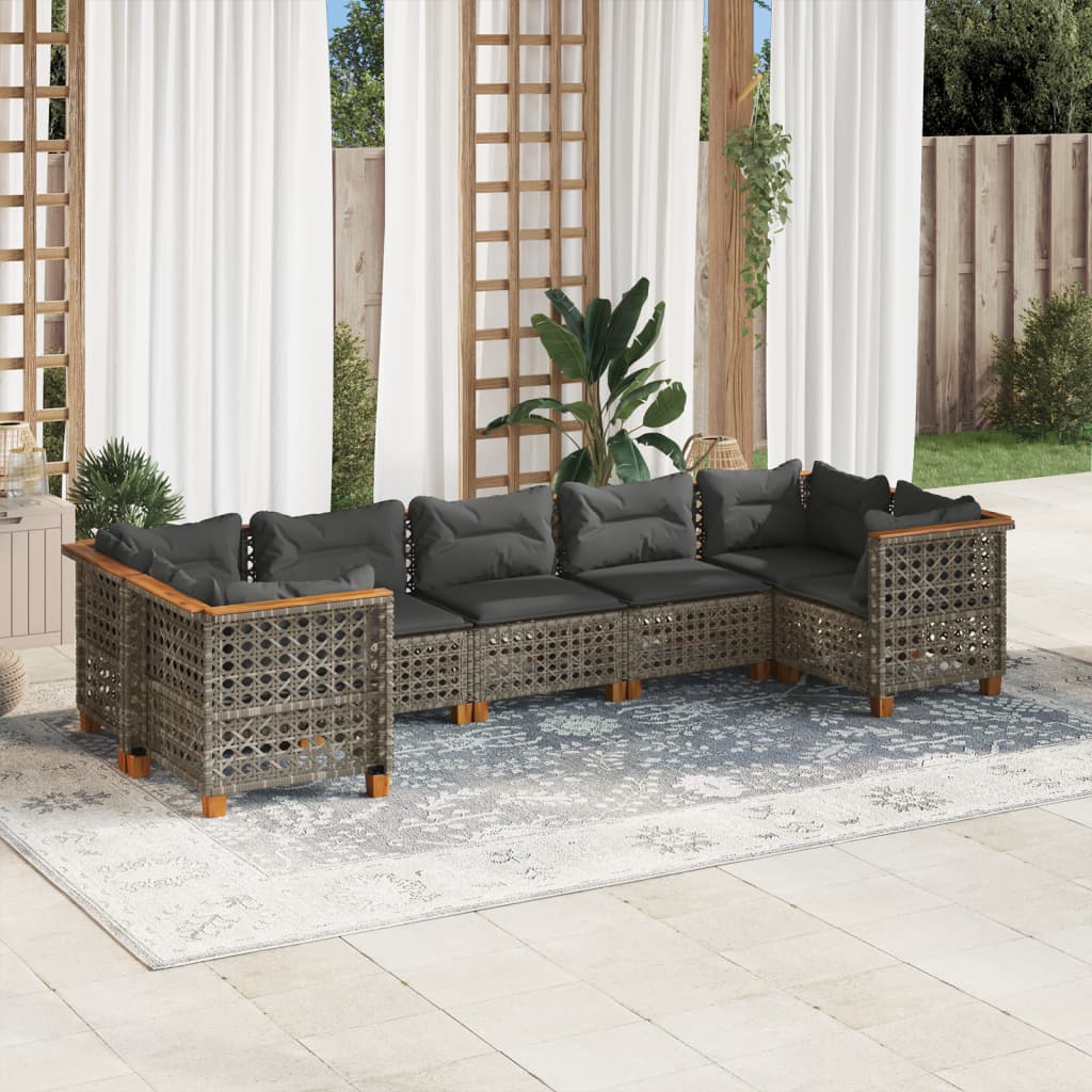 Set Divani da Giardino 7 pz con Cuscini Grigio in Polyrattan - homemem39
