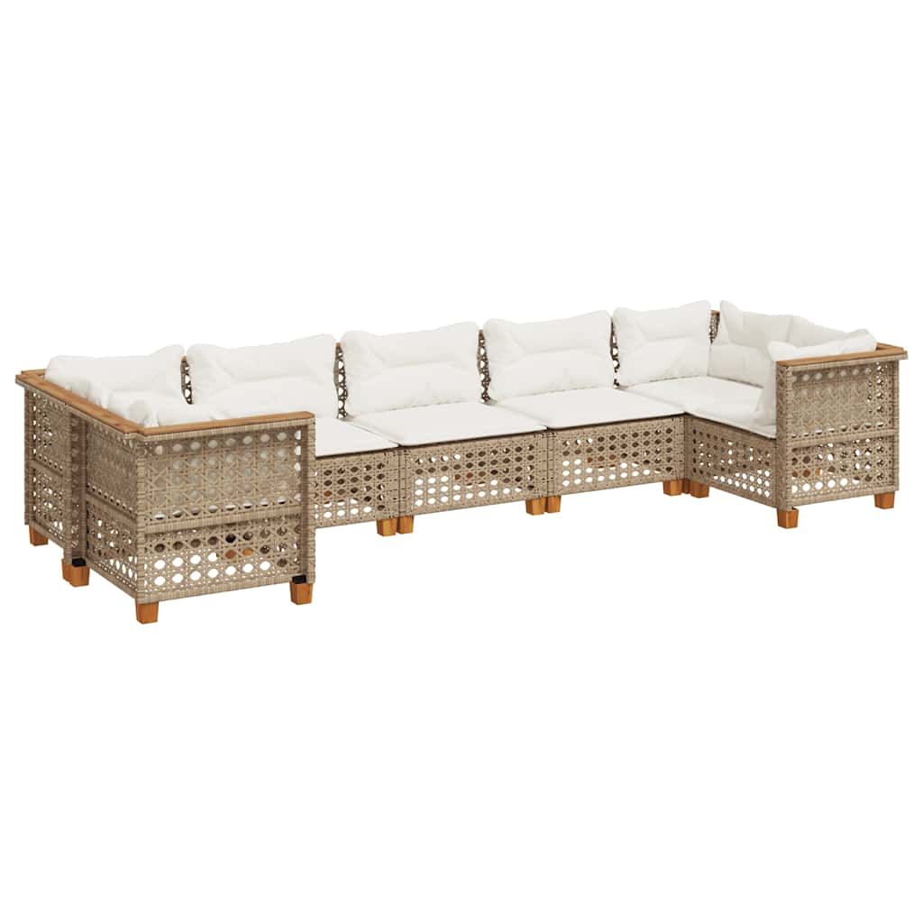 Set Divani da Giardino 7 pz con Cuscini Beige in Polyrattan | homemem39