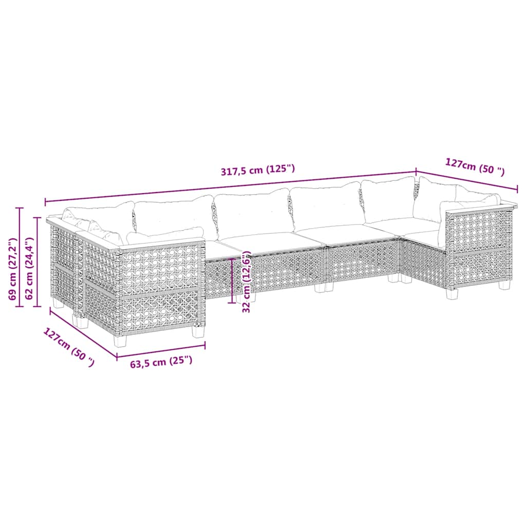 Set Divani da Giardino 7 pz con Cuscini Beige in Polyrattan | homemem39
