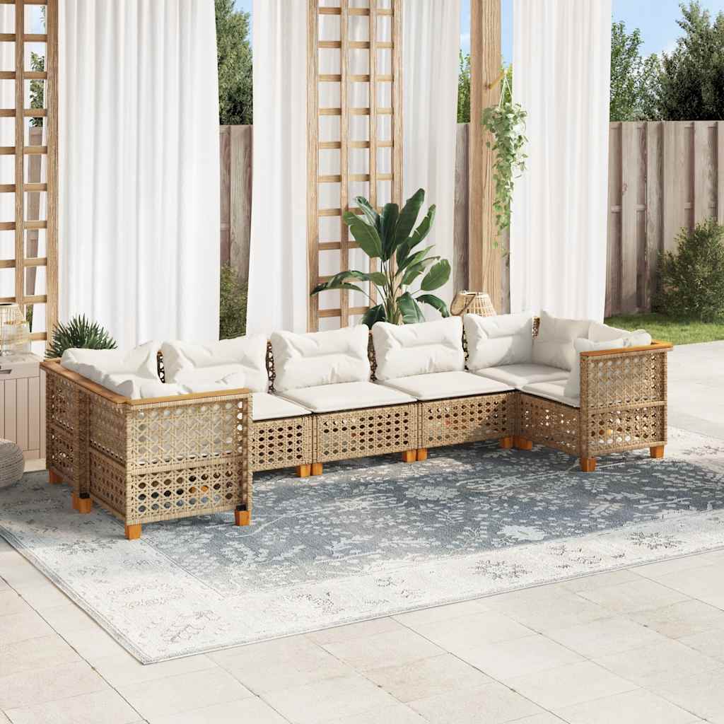Set Divani da Giardino 7 pz con Cuscini Beige in Polyrattan | homemem39