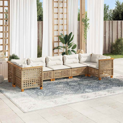 Set Divani da Giardino 7 pz con Cuscini Beige in Polyrattan | homemem39