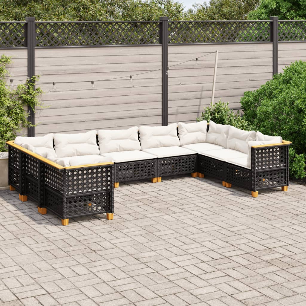Set Divani da Giardino 9 pz con Cuscini Nero in Polyrattan - homemem39