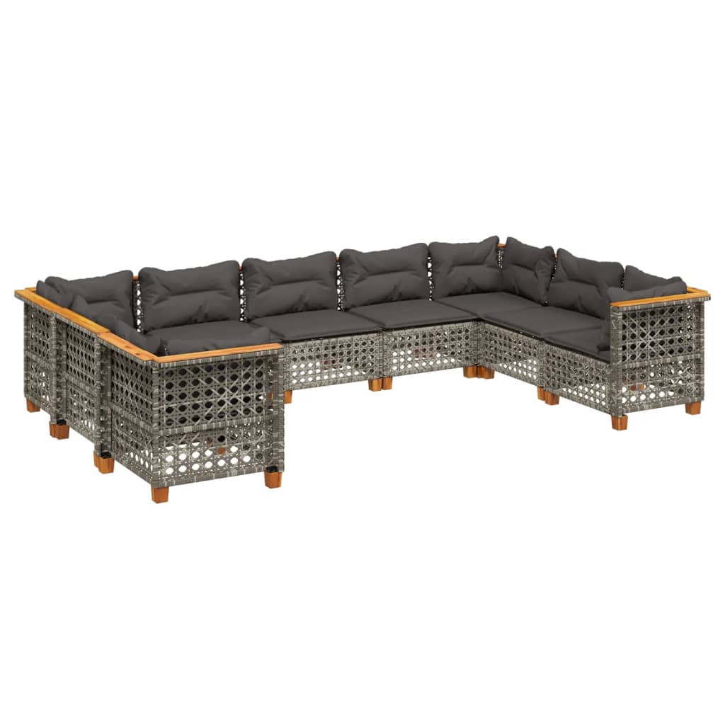 Set Divano da Giardino 9 pz con Cuscini Grigio in Polyrattan | homemem39