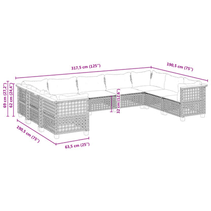 Set Divano da Giardino 9 pz con Cuscini Grigio in Polyrattan | homemem39