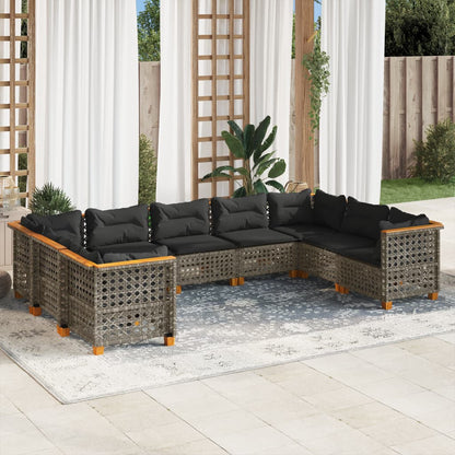 Set Divano da Giardino 9 pz con Cuscini Grigio in Polyrattan | homemem39