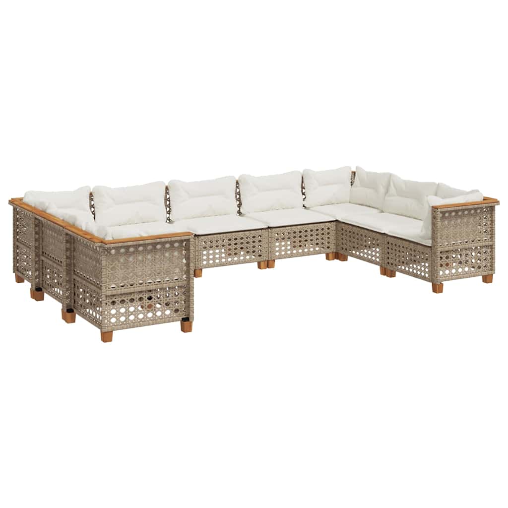 Set Divano da Giardino 9 pz con Cuscini Beige in Polyrattan | homemem39