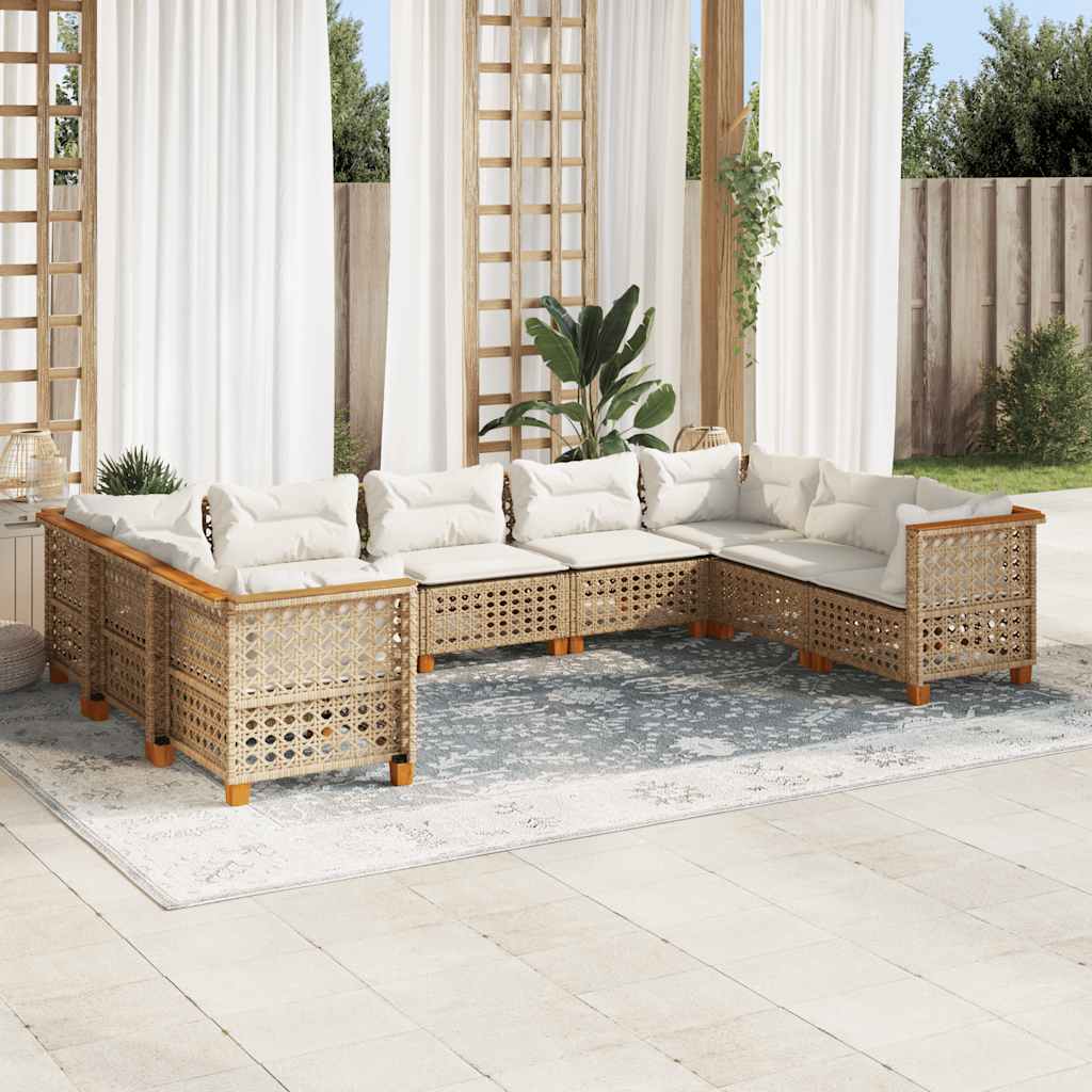 Set Divano da Giardino 9 pz con Cuscini Beige in Polyrattan | homemem39