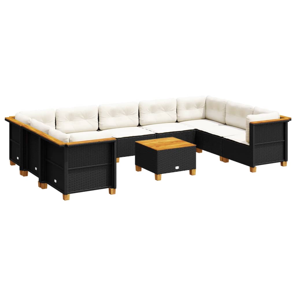 Set Divani da Giardino 10pz con Cuscini in Polyrattan Nero | homemem39