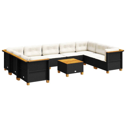 Set Divani da Giardino 10pz con Cuscini in Polyrattan Nero | homemem39