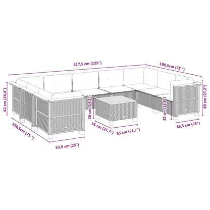 Set Divani da Giardino 10pz con Cuscini in Polyrattan Nero | homemem39