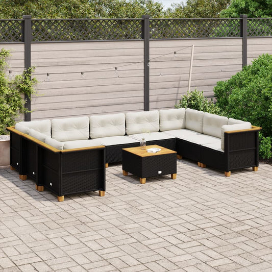Set Divani da Giardino 10pz con Cuscini in Polyrattan Nero - homemem39