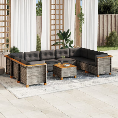 Set Divano da Giardino 10 pz con Cuscini Grigio in Polyrattan - homemem39