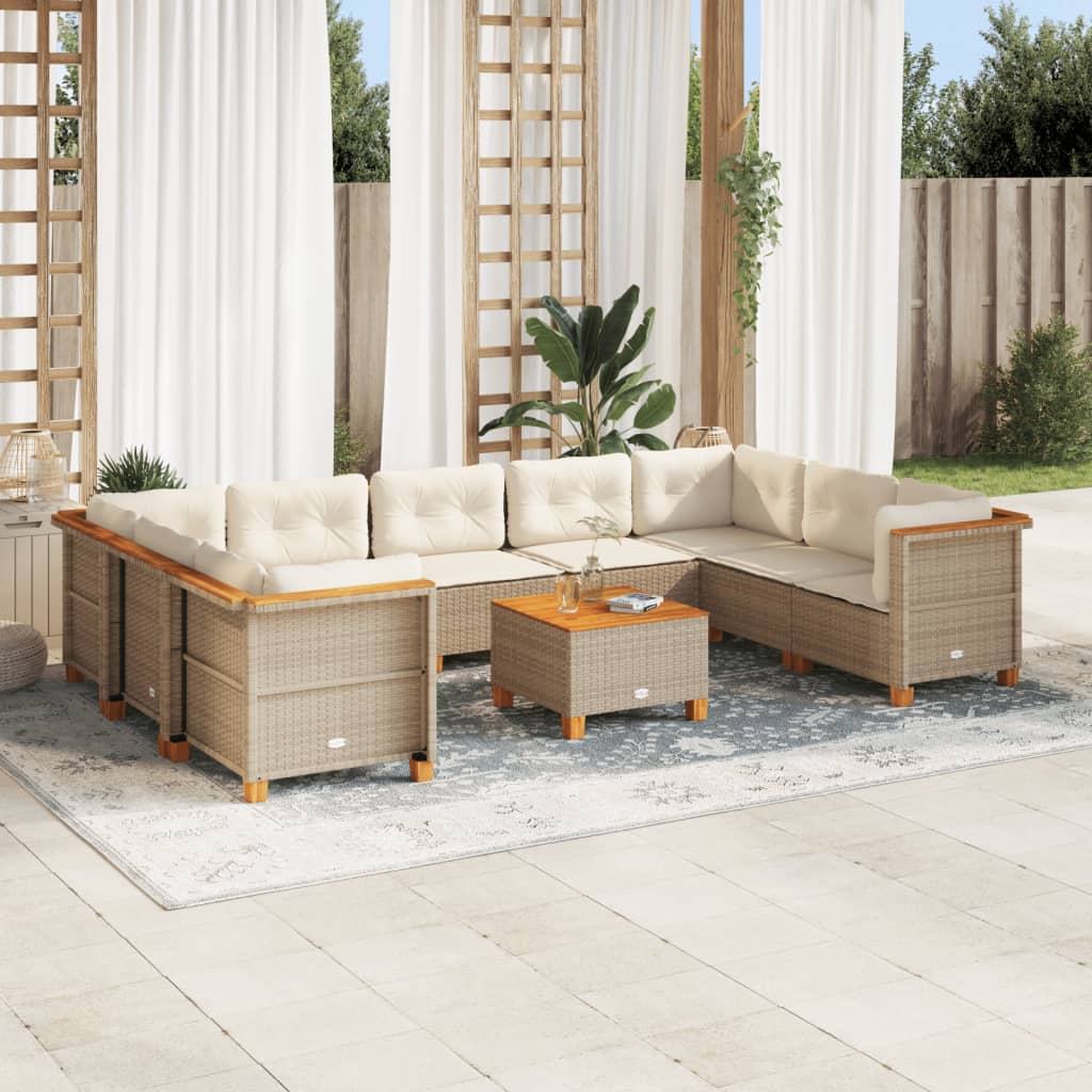 Set Divano da Giardino 10 pz con Cuscini Beige in Polyrattan - homemem39