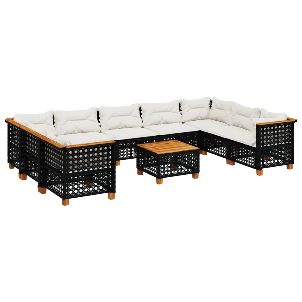 Set Divani da Giardino 10pz con Cuscini in Polyrattan Nero - homemem39