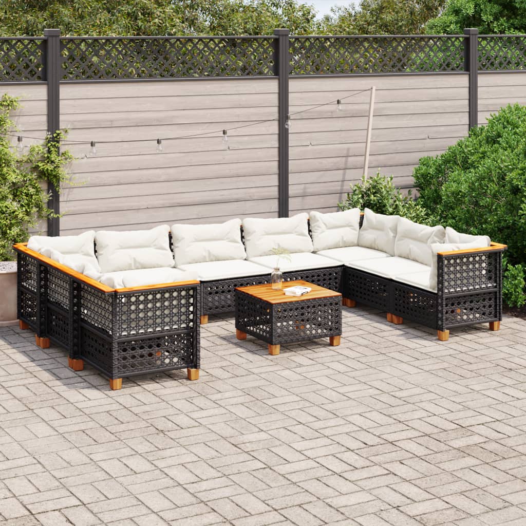 Set Divani da Giardino 10pz con Cuscini in Polyrattan Nero - homemem39