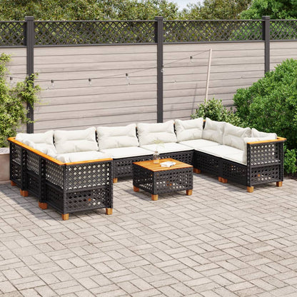 Set Divani da Giardino 10pz con Cuscini in Polyrattan Nero - homemem39