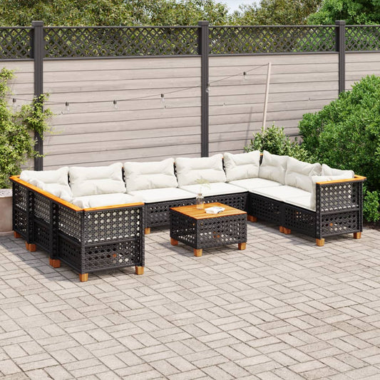 Set Divani da Giardino 10pz con Cuscini in Polyrattan Nero - homemem39