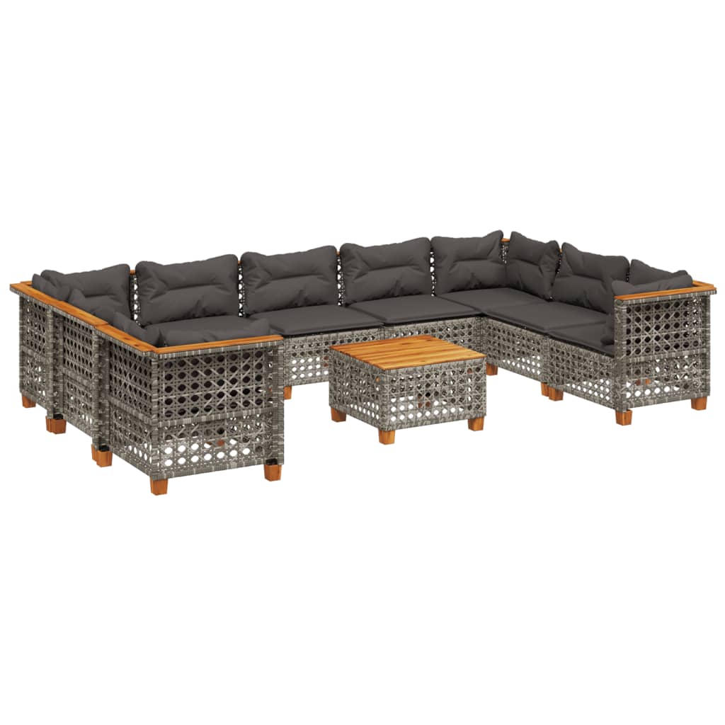 Set Divano da Giardino 10 pz con Cuscini Grigio in Polyrattan - homemem39