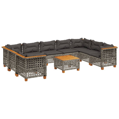 Set Divano da Giardino 10 pz con Cuscini Grigio in Polyrattan - homemem39