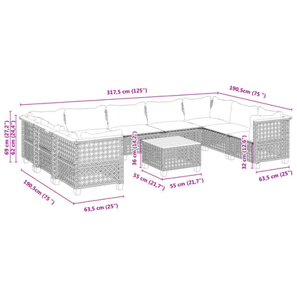 Set Divano da Giardino 10 pz con Cuscini Grigio in Polyrattan | homemem39