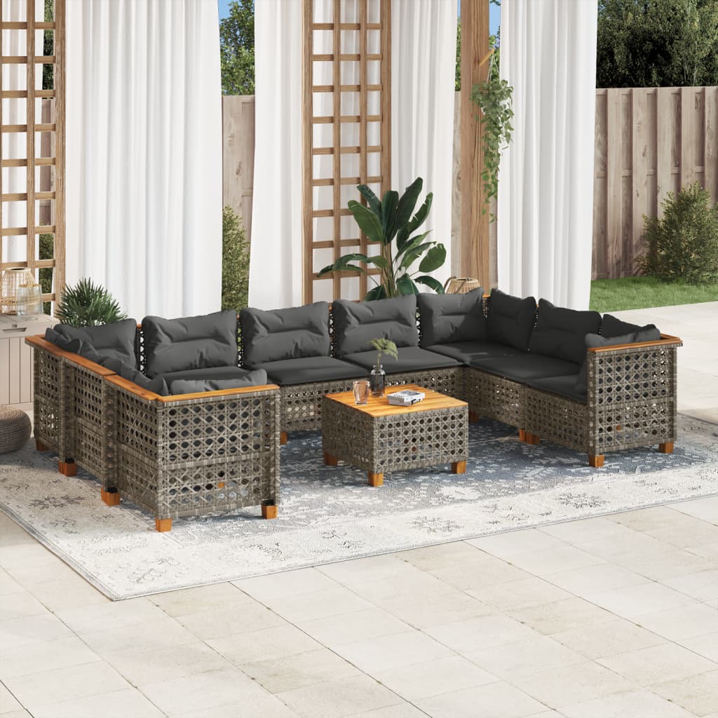 Set Divano da Giardino 10 pz con Cuscini Grigio in Polyrattan | homemem39
